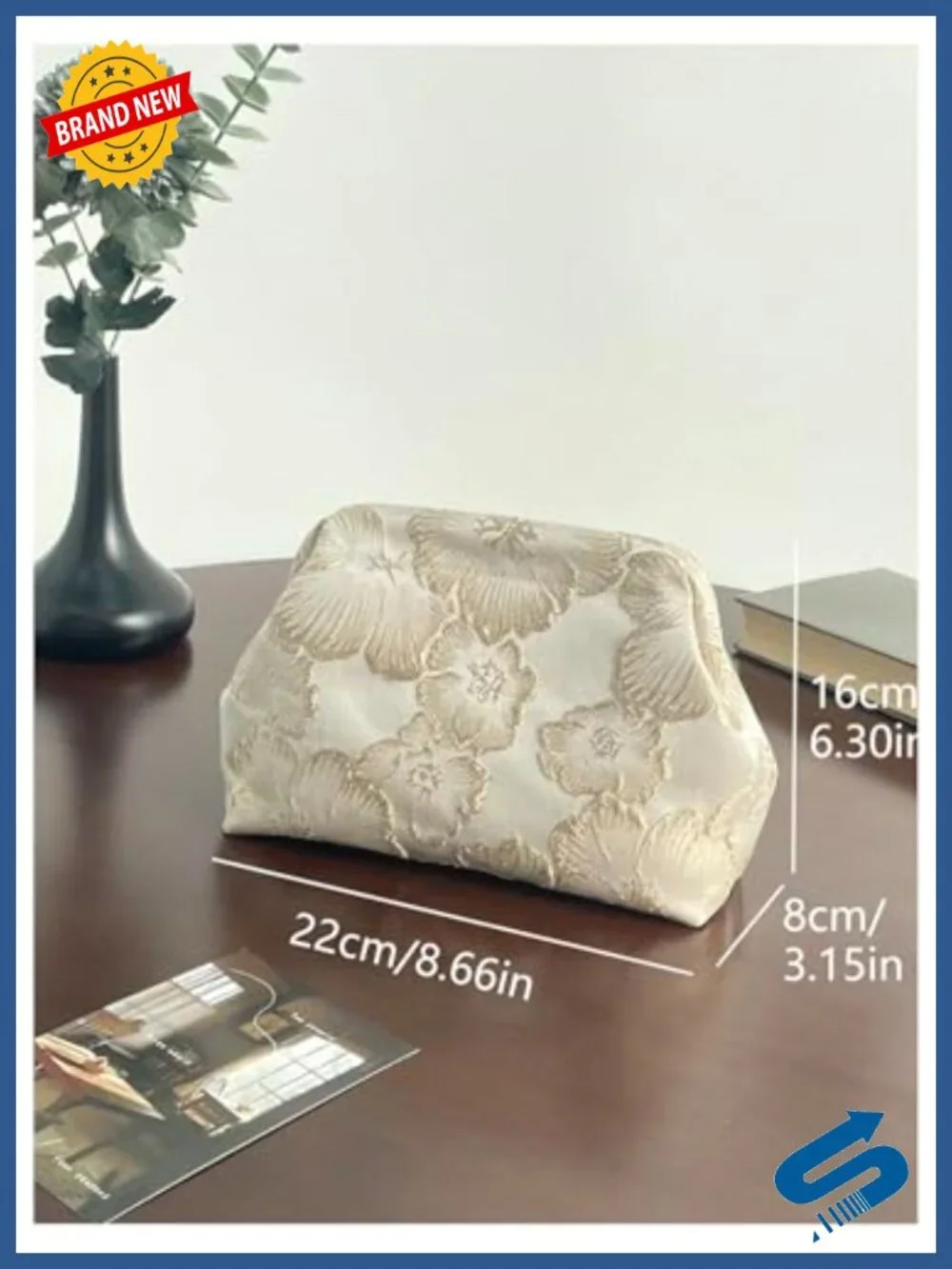 Floral Embroidered Polyester Clutch Evening Bag with Chain Strap